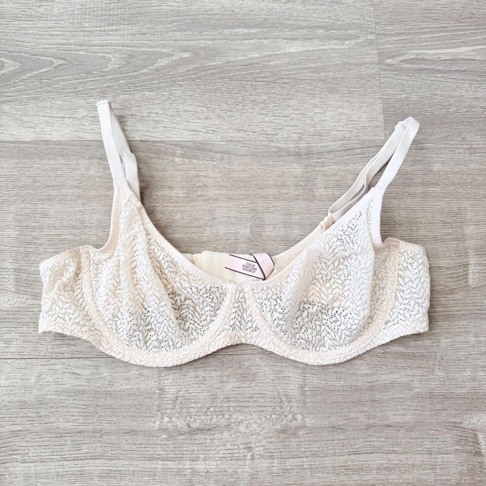 Victoria's Secret Body By Victoria Unlined Demi Bra Cream Lace 38C Underwire